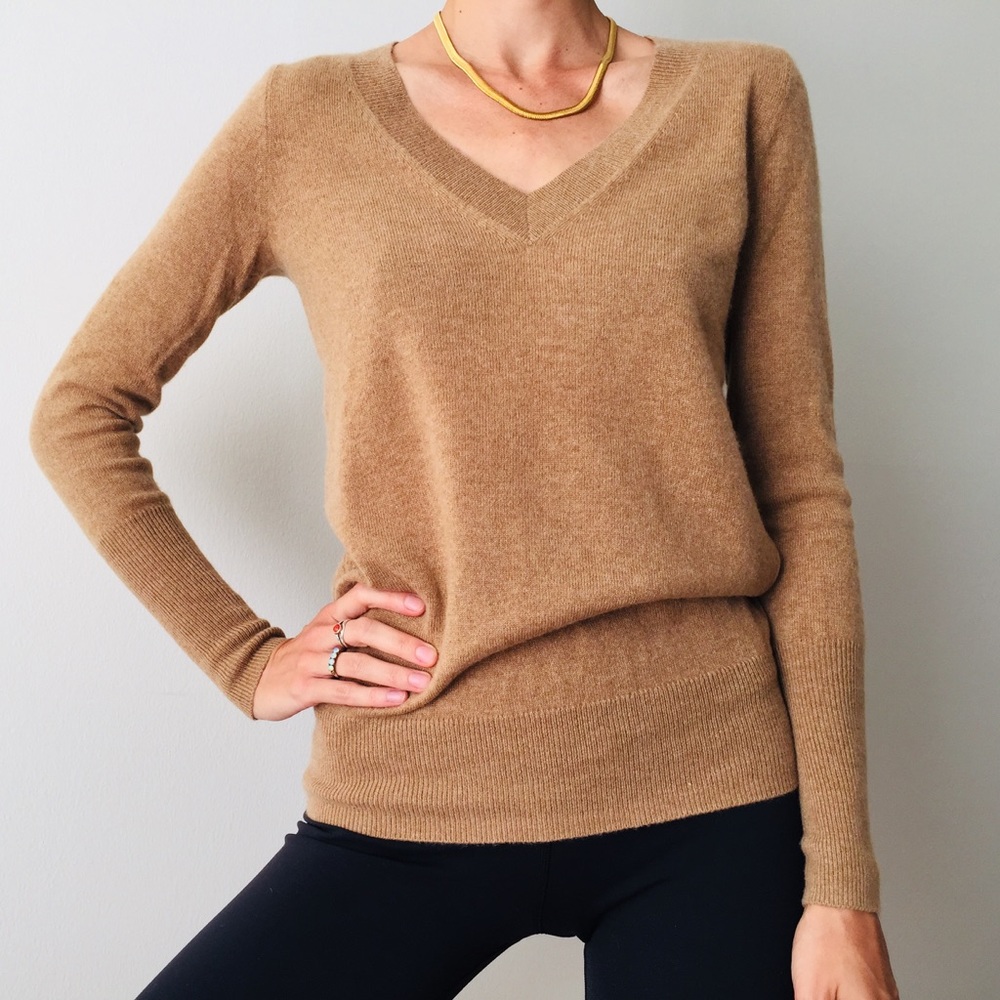 J. Crew Camel Brown V-Neck Sweater - Picture 2 of 6